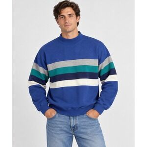 Vintage The Apparel Zone Blue Striped Mock Neck Sweatshirt Mens Large Retro 90s